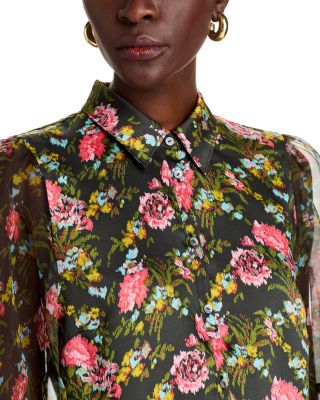 Impressionist Floral Sheer Sleeve Blouse