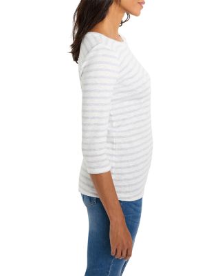 Three Quarter Sleeve Stripe Boat Neck Tee