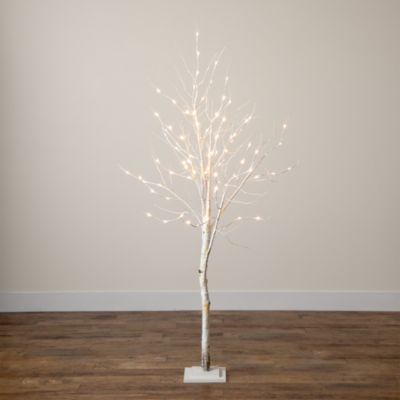 6&#39; Pre Lit Artificial White Birch Tree with 90 White LED Lights
