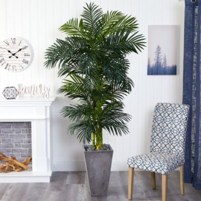 7&#39; Golden Cane Artificial Palm Tree in Cement Planter