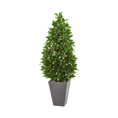 Nearly Natural - 57" Bay Leaf Cone Topiary Tree in Slate Planter UV Resistant (Indoor/Outdoor)