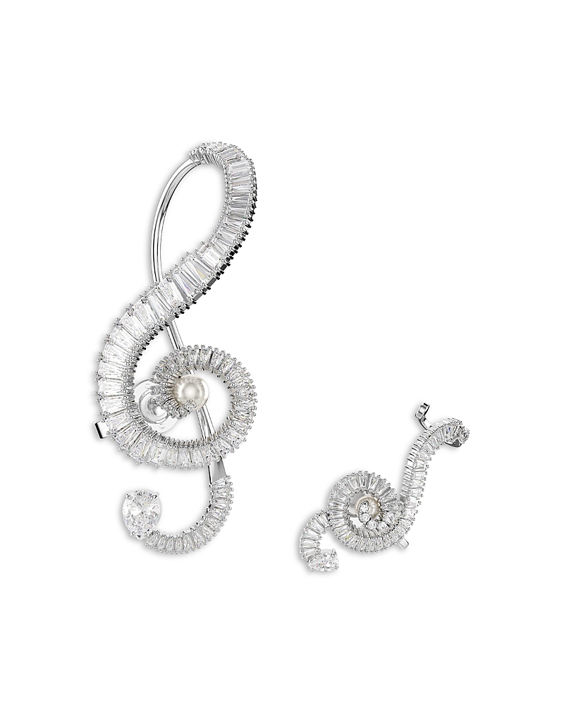 SWAROVSKI ARIANA GRANDE IMITATION PEARL & CRYSTAL ASYMMETRIC CLIP ON STATEMENT EARRINGS