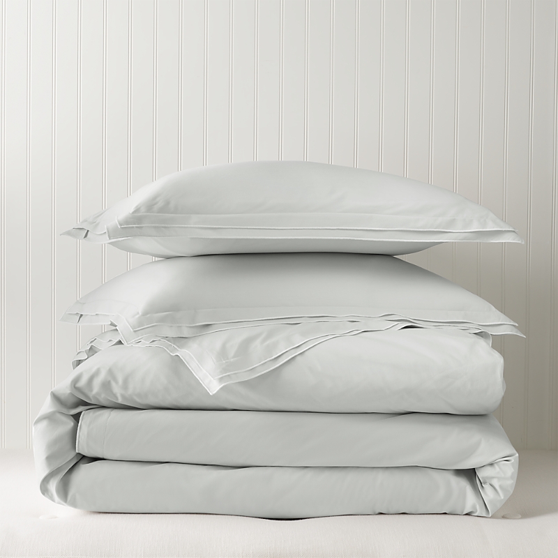 Sky Tipped Double Flange Percale Duvet Cover Set, King - Exclusive In Grey