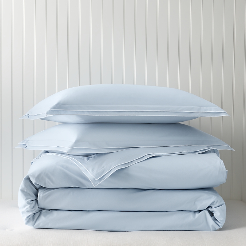 Sky Tipped Double-flange Percale Duvet Cover Set, Full/queen - Exclusive In Stormy Mist
