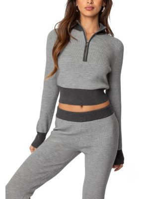 Edikted - Lei Contrast Half Zip Knit Top