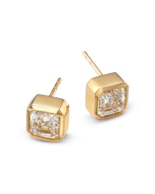Certified Lab Grown Diamond Ascher Cut Stud Earrings 14K Yellow Gold, 2.0 tcw