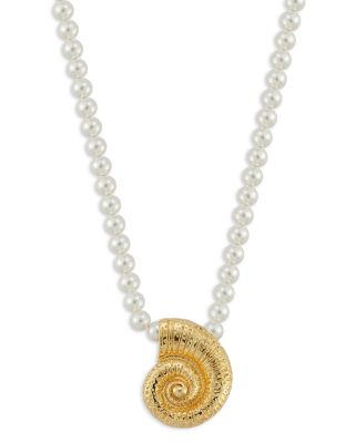 Aqua Imitation Pearl Shell Pendant Necklace - Exclusive