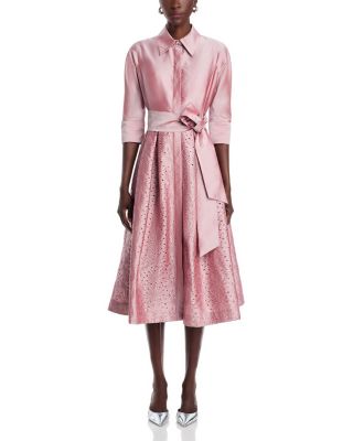 Embroidered Sash Belt Shirt Dress