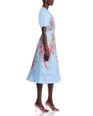 Silk Linen Floral Puff Sleeve Dress