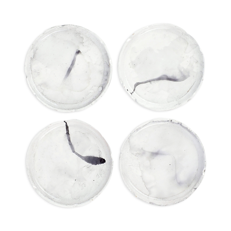 Vietri Florentine Wooden Accessories Marble Coasters, Set Of 4 In White