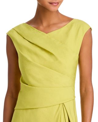 Silk Linen Drape Front Asymmetric Dress