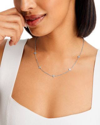 18K White Gold Verona Love by the Inch Diamond Flower Station Collar Necklace, 17"