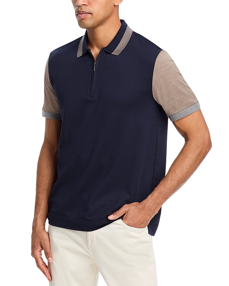 Hugo Boss Cotton-silk Polo Shirt With Contrast Details In Dark Blue