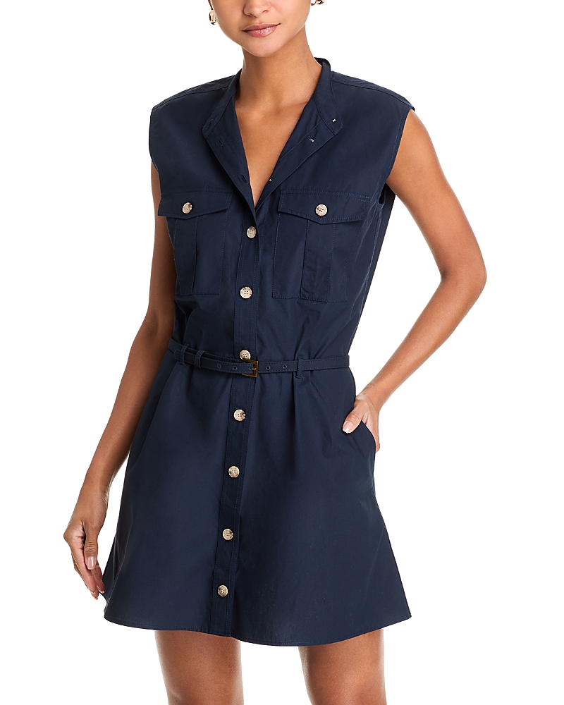 Frame Cap Sleeve Cotton Safari Shirtdress In Blue