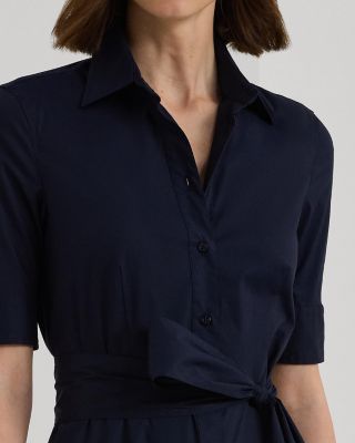 lauren ralph lauren cotton blend elbow sleeve shirt dress Ralph Lauren Belted Cotton-Blend Shirtdress