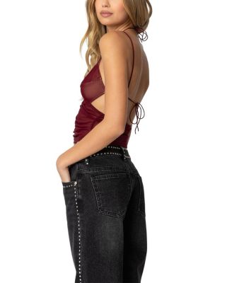 Strappy Ruched Mesh Top