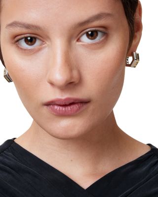Two Tone Hexagon Double Huggie Hoop Earrings