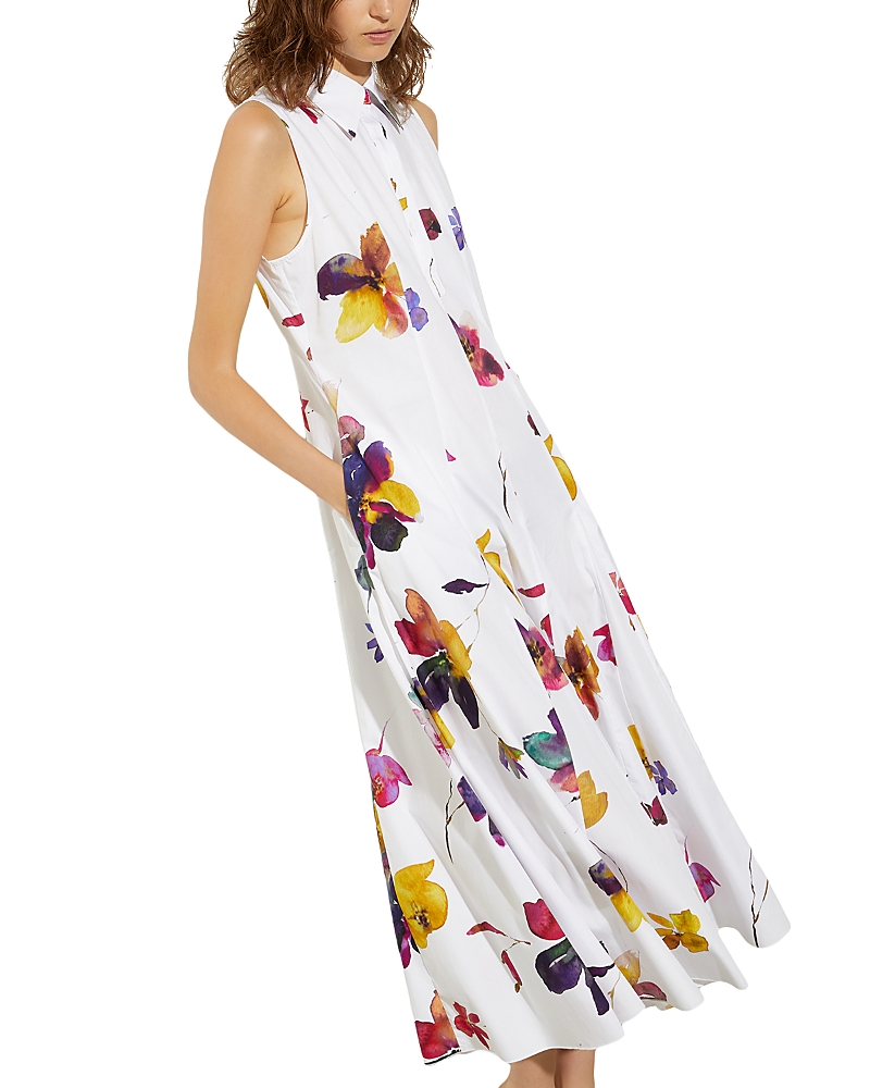 Shop Max & Co . Floral Sleeveless Collared Midi Dress In Ivory