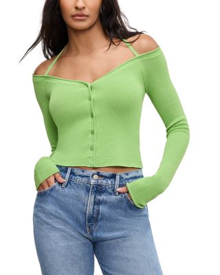 Good American - Stretch Rib Knit Off Shoulder Top
