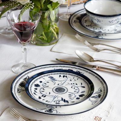 Et Cie Bruges Blue Porcelain 16 Piece Dinnerware Set, Service for 4