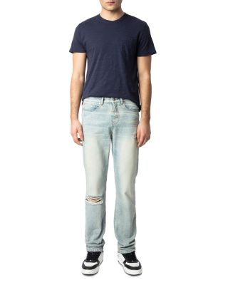 John Distressed Straight Fit Jeans in Light Blue