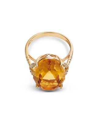 Oval Cut Citrine & Diamond Ring in 14K Yellow Gold