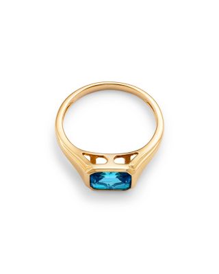 London Blue Topaz Emerald Cut Ring in 14K Yellow Gold