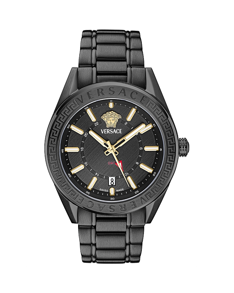 Versace Men's V-code Ip Black Stainless Steel Bracelet Watch, 42mm In Black/black