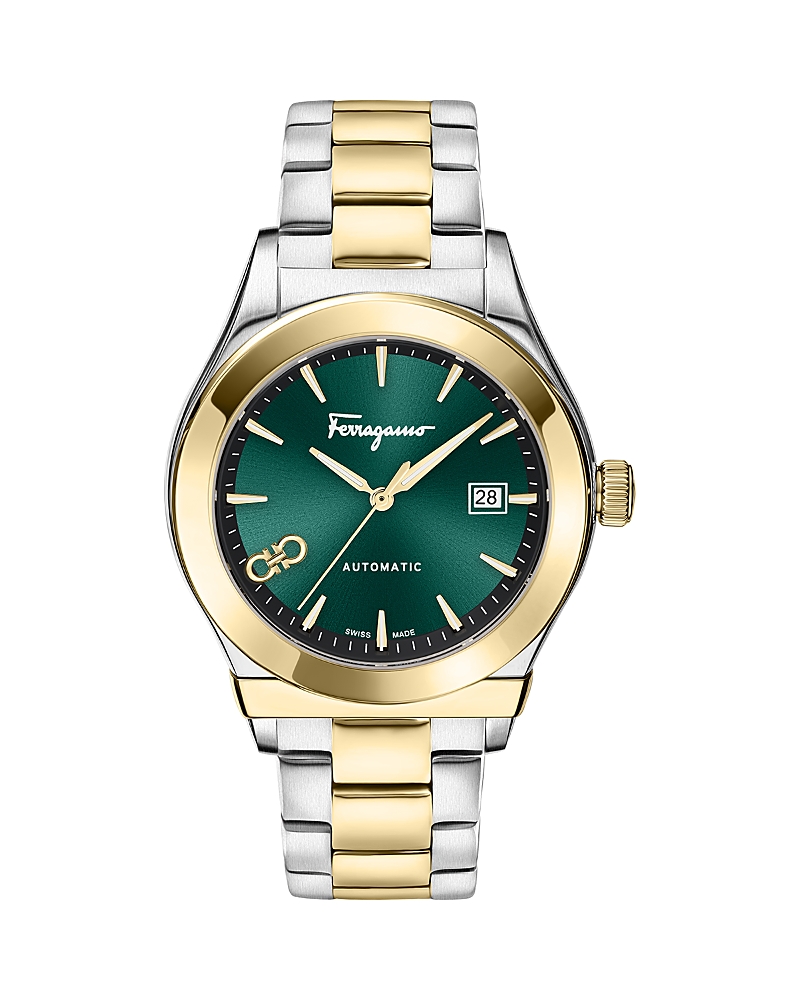 Ferragamo 1927 Watch, 42mm In Green/two Tone