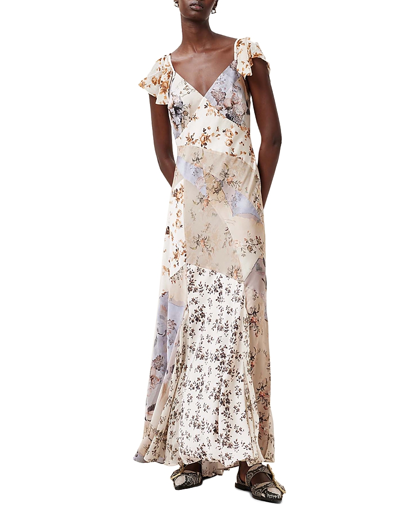 Allsaints Womens Origin Ditsy B Lala Ditsy-print Woven Maxi Dress In Origin Ditsy Brown