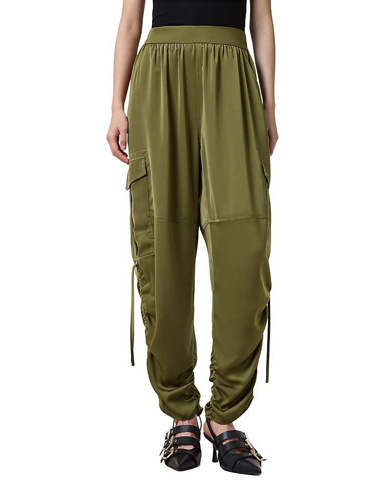 Allsaints Kaye Ruched Cargo Pants In Khaki Green