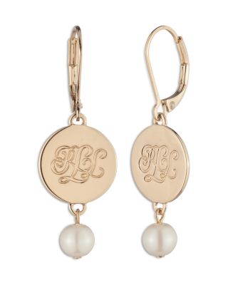 Ralph Lauren - Logo & Faux Pearl Drop Earrings, 1.6"L