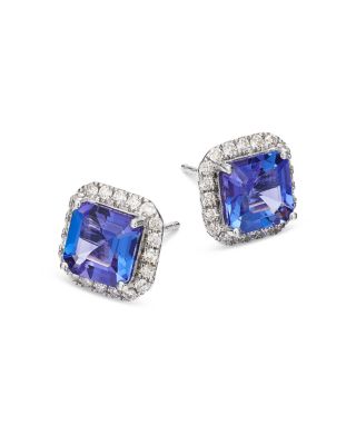 Tanzanite & Diamond Halo Stud Earrings in 14K White Gold