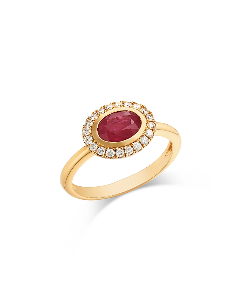 Bloomingdale's Fine Collection Ruby & Diamond Halo Ring In 14k Yellow Gold In Gold