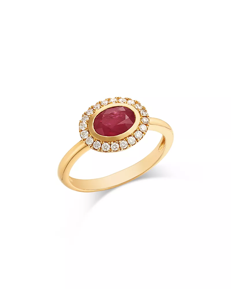 Bloomingdale's Fine Collection Ruby & Diamond Halo Ring in 14K Yellow Gold
