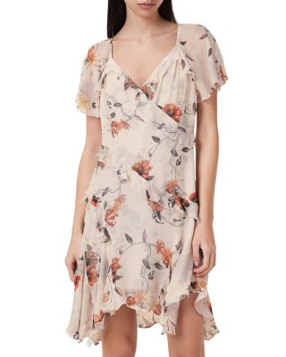 ALLSAINTS - Darma Floral Faux Wrap Ruffle Dress