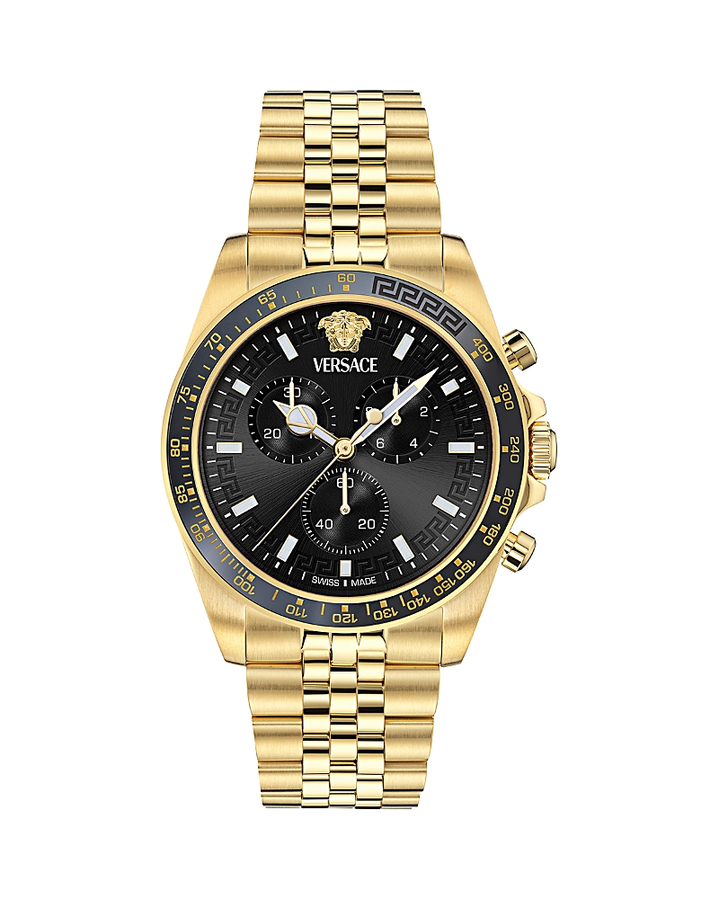 Versace Greca Chrono Wave Chronograph Watch, 43mm In Black/gold