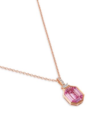 Pink Sapphire & Diamond Baguette Pendant Necklace in 14K Rose Gold, 18"