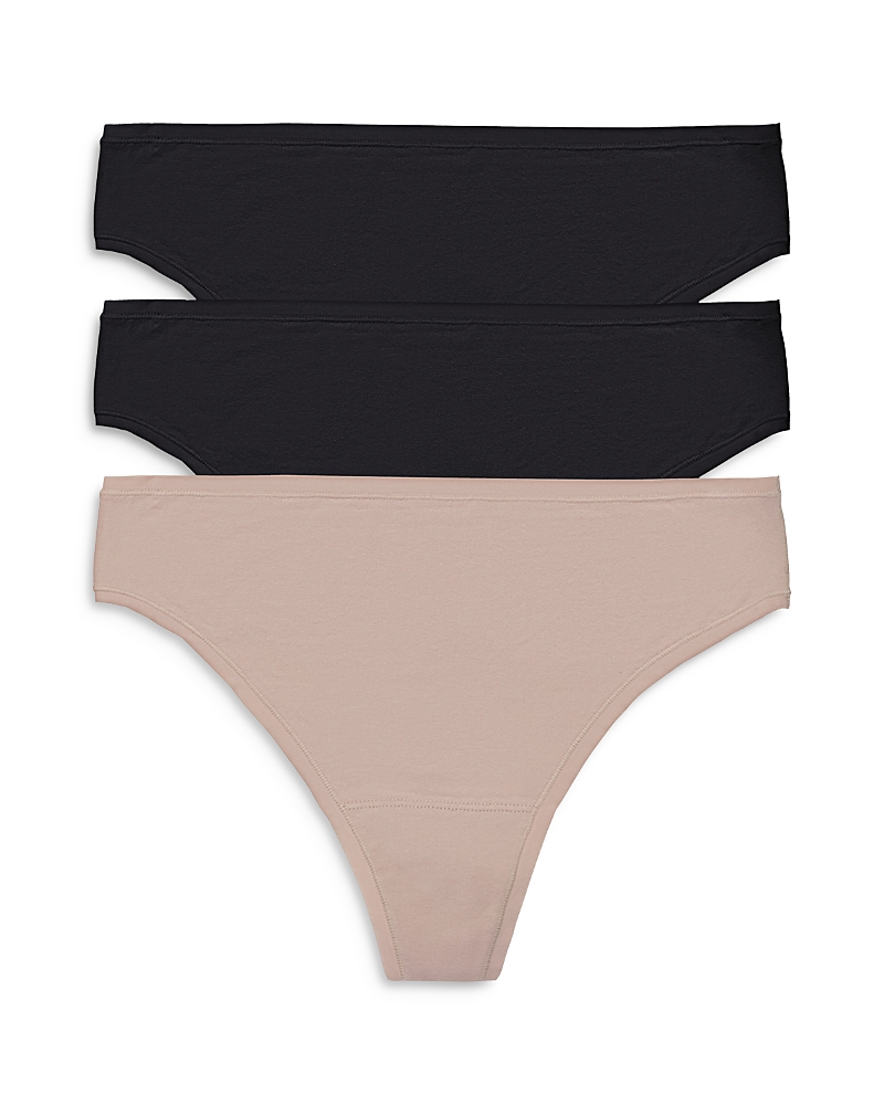 Natori Bliss Bare Cotton Thong 3-pack Black/black/café In Black/black/cafe