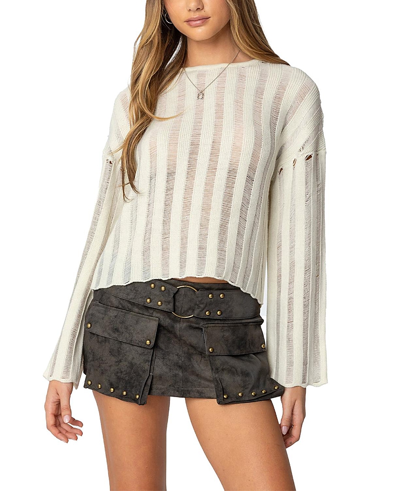 Edikted Shredded Ladder Stitch Sweater In Cream