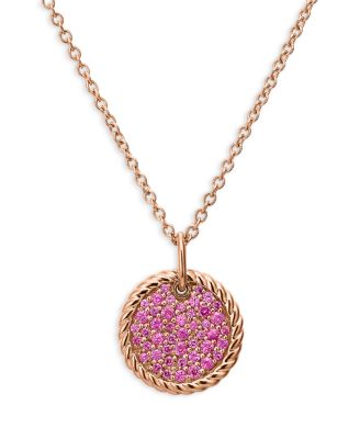 David Yurman - Pav&eacute; Plate Necklace in 18K Rose Gold with Pav&eacute; Pink Sapphires, 16-18"