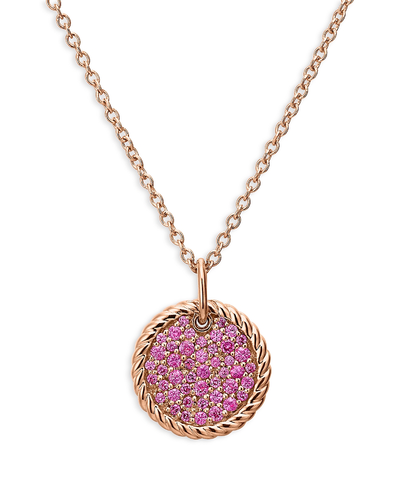 David Yurman Pave Plate Necklace in 18K Rose Gold with Pave Pink Sapphires