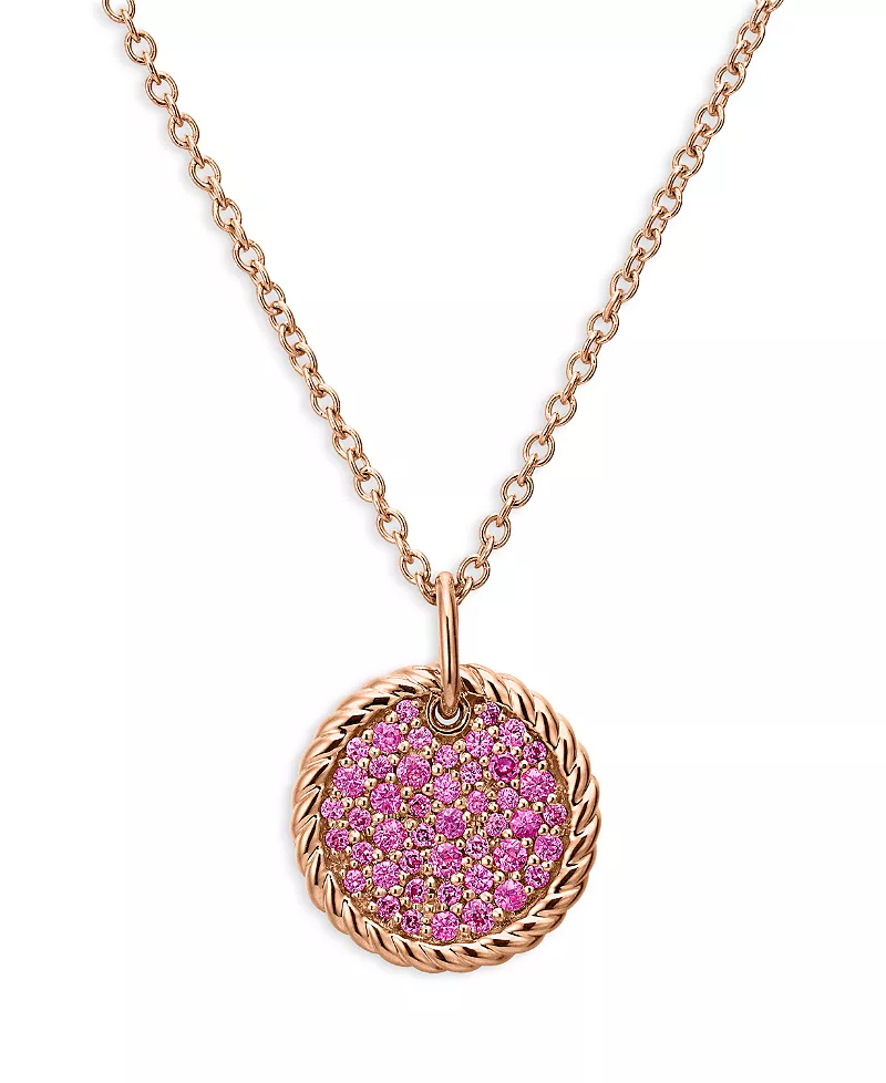 David Yurman Pave Plate Necklace in 18K Rose Gold with Pave Pink Sapphires