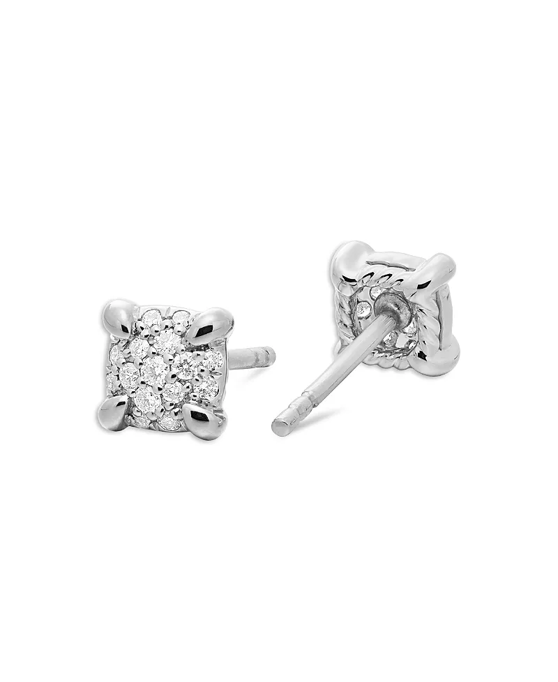 David Yurman 18K White Gold Precious Chatelaine Diamond Cluster Stud Earrings