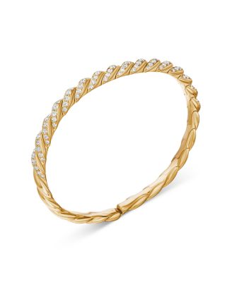 Sculpted Cable Flex Bracelet in 18K Yellow Gold with Diamonds, 5mm