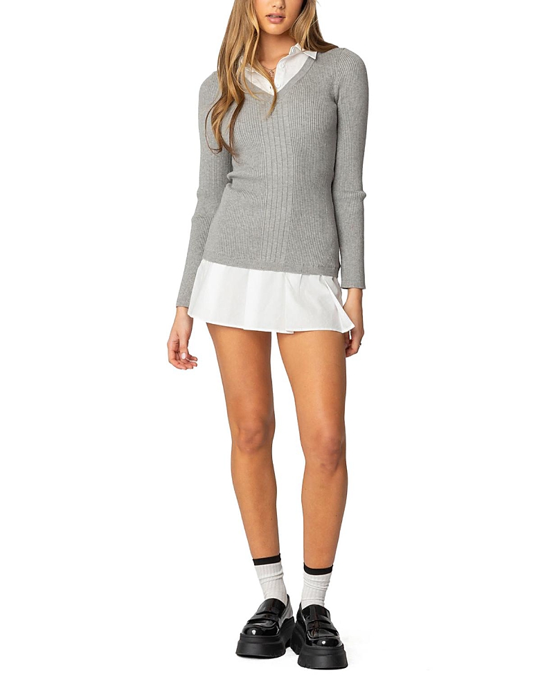 Edikted Long Sleeve Layered Sweater Minidress In Gray