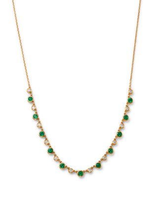 Bloomingdale's Fine Collection Emerald & Diamond Droplet Station Necklace in 14K Yellow Gold, 18
