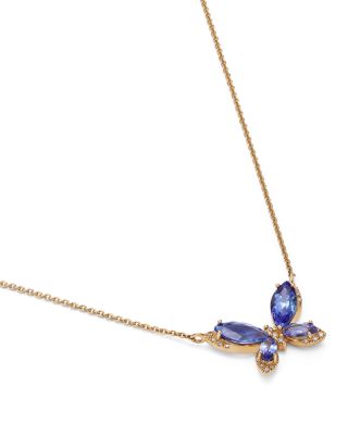Tanzanite & Diamond Butterfly Necklace in 14K Yellow Gold, 18"