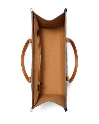 T Monogram Contrast Leather Tote