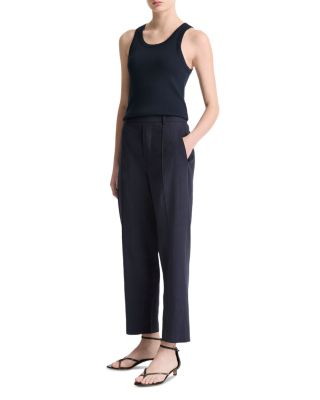 Linen Blend Mid Rise Tapered Pull On Pants  